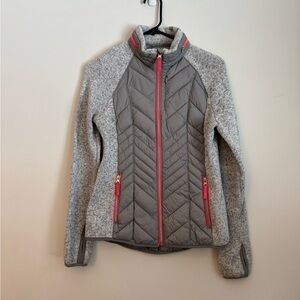 Small Women’s Xersion Gray And Silver Sweater Coat With Hidden Hood 